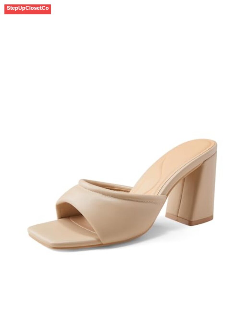 Faux Leather Square Toe Slip On Block Heel Mule Sandals Casual Summer